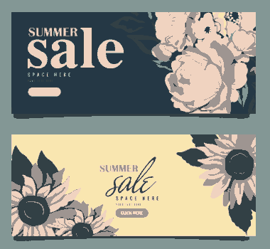 Summer Sale Banner Elegant Classic Petals Handdrawn Design Free Vector