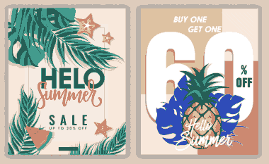Summer Sale Banners Colorful Leaves Fruits Decor Free Vector