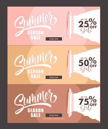 Summer Sale Banners Horizontal Shape 3D Ragged Paper Free Vector