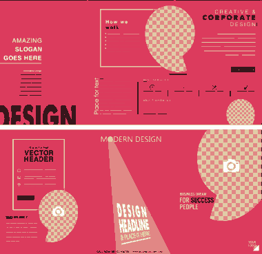 Business Brochure Template Modern Flat Pink Checkered Decor Free Vector
