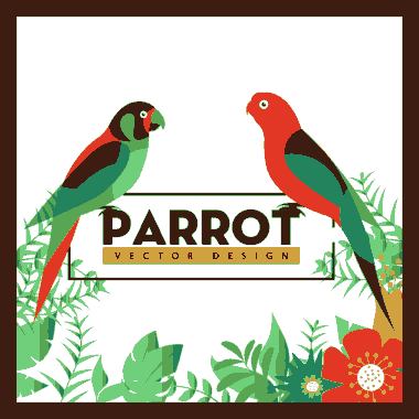 Nature Background Colorful Parrots Flowers Decoration Free Vector
