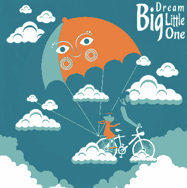 Dreaming Background Fatherhood Icon Bicycle Parachute Clouds Decoration Free Vector