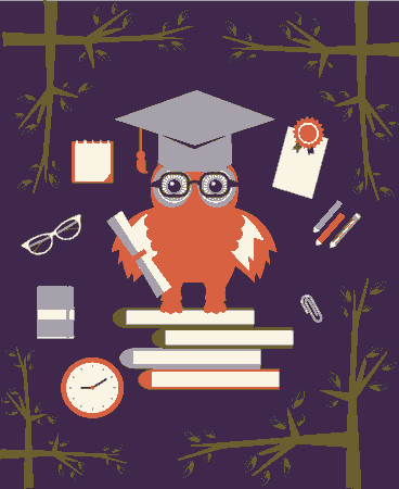 Education Background Owl Books Studying Tools Icons Decor Free Vector