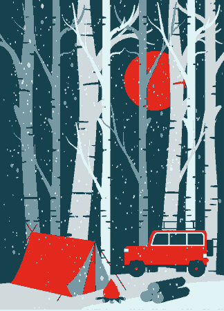 Camping Background Tent Car Icons Snowy Jungle Backdrop Free Vector