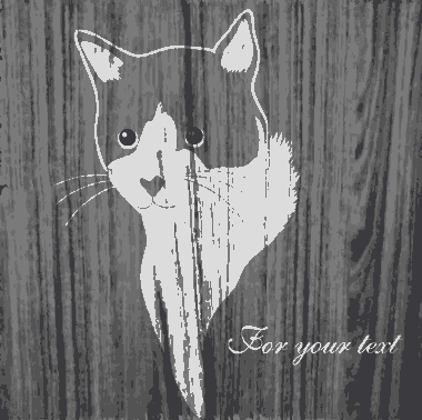 Cat Portrait Drawing Retro Style Wooden Background Free Vector