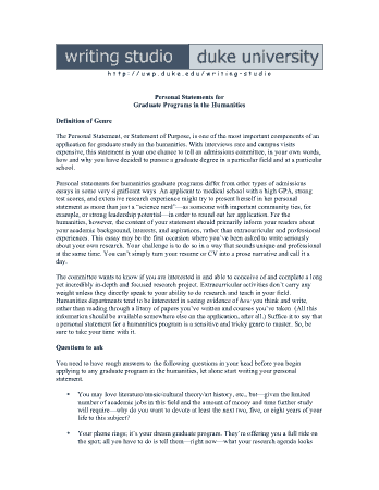 Graduate Personal Statement Example Template