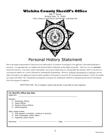 Law Enforcement Personal History Statement Template