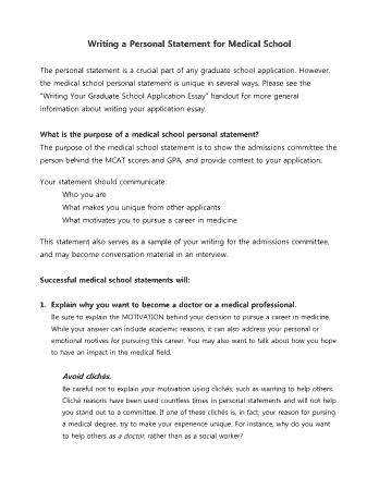 Medical School Personal Statement Example Template