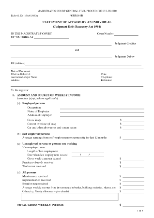 Personal Statement of Affairs Form Template