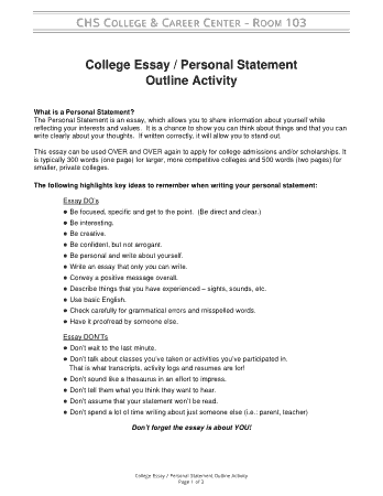 Personal Statement Outline Activity Template
