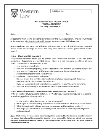 Faculty of Law Personal Statement Template