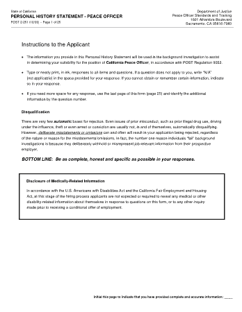 Post Personal History Statement Sample Template