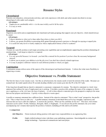 Resume Objective and Profile Statement Template