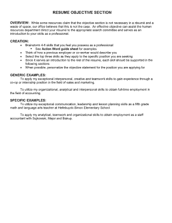 Resume Objective Statement Section Template