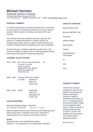 Software Engineer Resume Objective Statement Template