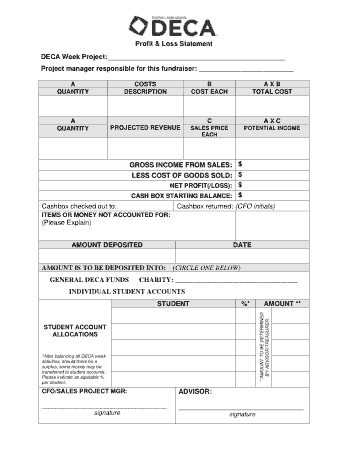 DECA Profit and Loss Statement Template
