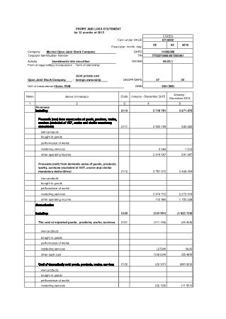 Profit and Loss Statement Form Template