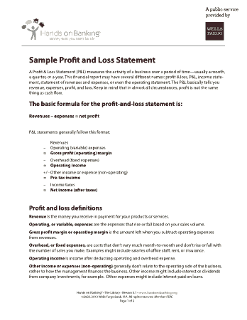 Sample Profit and Loss Statement Template