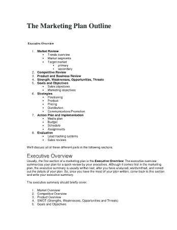 Basic Marketing Plan Outline Example Template