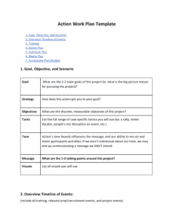 Project Action Work Plan Template