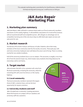 Sample Auto Repair Marketing Plan Template