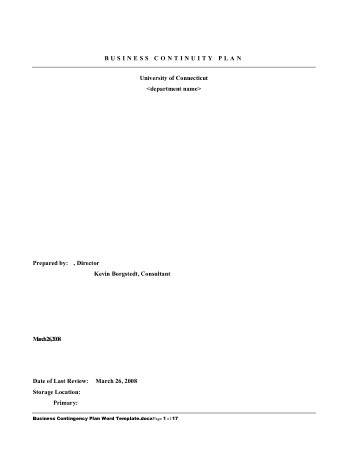 Business Contingency Plan University Template