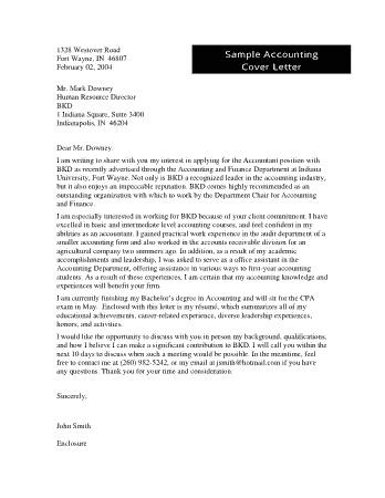 Accounting Resume Cover Letter Example Template