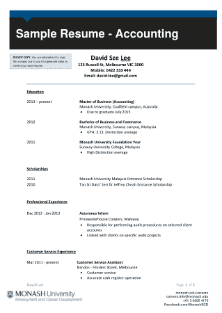Accounting College Student Resume Example Template