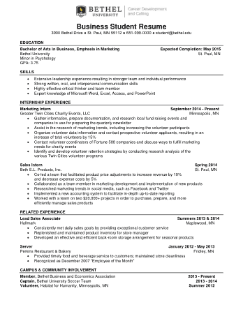 Business Student Resume Example Template