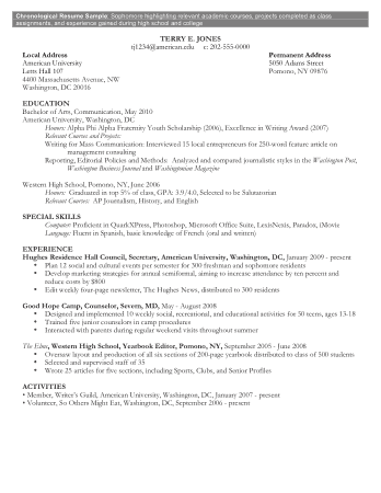 College Student Chronological Resume Template