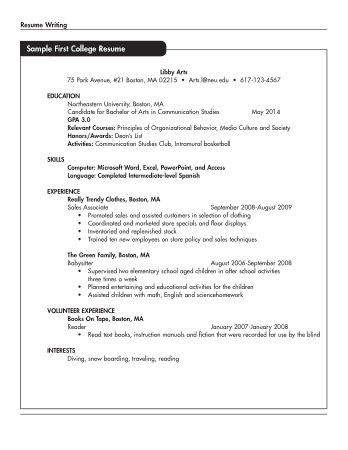 College Student Resume for First Job Template