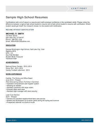 Experienced High School Student Resume Example Template