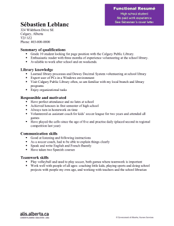 Functional Resume for High School Student Template
