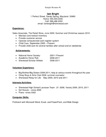 High School Student Resume Example First Job Template