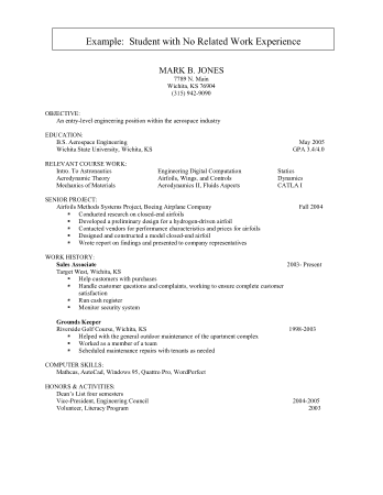 Resume Example For College Student With No Work Experience Template