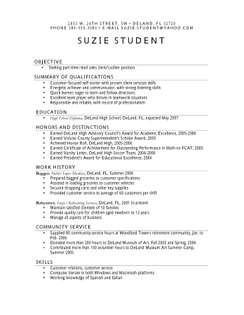 Student Retail Resume Template