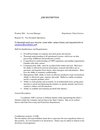 Account Manager Job Description for Resume Template