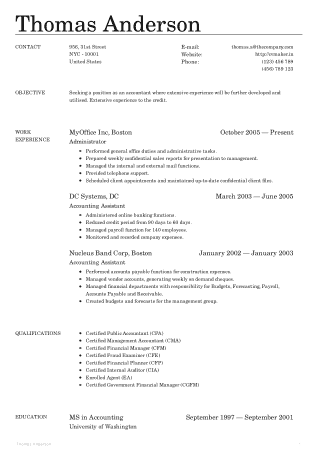 Certified Management Accountant Resume Template