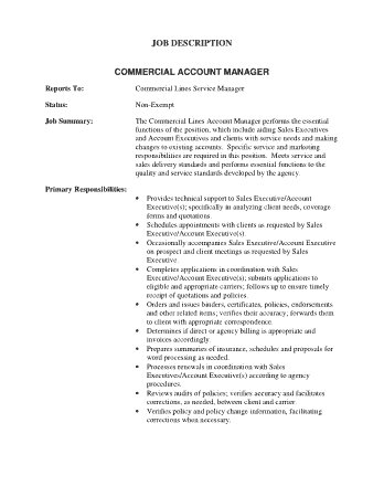 Commercial Account Manager Resume Template