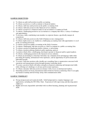 Objective For Accounting Resume Template