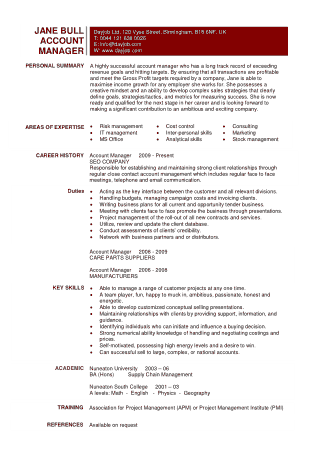 Sample Account Manager Resume Sample Template