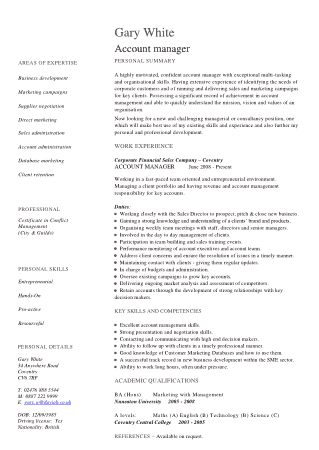 Sample Account Manager Resume Template