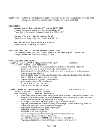 Staff Accountant Resume Objective Template
