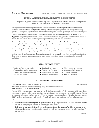 International Sales and Marketing Resume Template