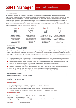 Resume Format for Insurance Sales Manager Template