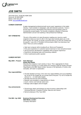 Experienced Sales Resume Format Template
