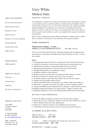 Professional Medical Sales Resume Format Template