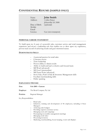 Retail Sales Manager Resume Template