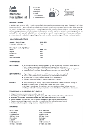 Entry Level Medical Receptionist Resume Template