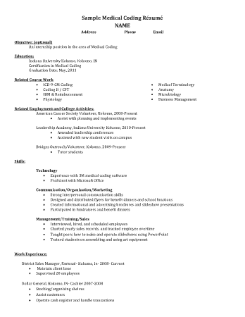 Medical Coding Resume Format Template